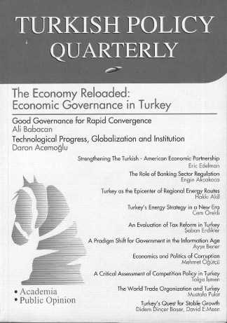 Front cover of Turkish Policy Quarterly, a periodical that discusses politics in Turkey